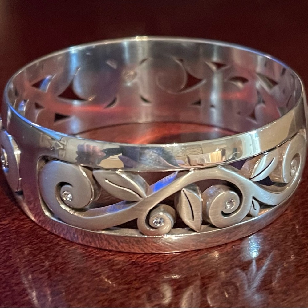 Brighton Silver Floral Scroll Bangle - Silver